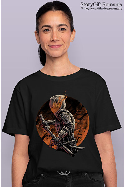StoryGift Romania Tricou Femei Cu Ronin Rider, Samurai, Motocicleta, Sabie, Multicolor Cu Imprime Blk_l