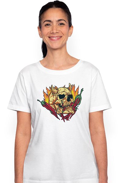 StoryGift Romania Tricou Femei Personalizata Red Hot Chilli Peppers, Foc, Demon, Craniu, Ardei Iut Wht_l