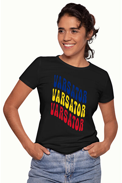 StoryGift Romania Tricou Femei Cuvantul Varsator, In Culorile Steagului Romaniei, Rosu, Galben, Al Blk_l