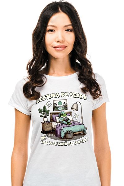 StoryGift Romania Tricou Femei Lectura De Seara – Cea Mai Buna Relaxare Broscuta Cu Imprimeu Pe Fa Wht_l