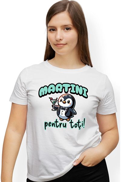 StoryGift Romania Tricou Femei Martini Pentru Toti Pingun In Costum Alcool Petrecere Cu Imprimeu P Wht_l