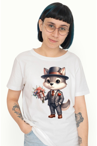 StoryGift Romania Tricou Femei Cu Un Lup La Costum, Ilustratie, Palarie, Buch...