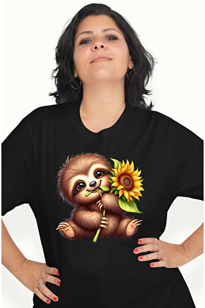 StoryGift Romania Tricou Femei Cu Un Pui De Sloth/lenes Care Tine O Floare, I...