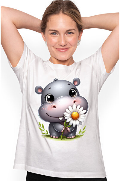 StoryGift Romania Tricou Femei Cu Un Pui De Hipopotam Vesel, Ilustratie, Tine...