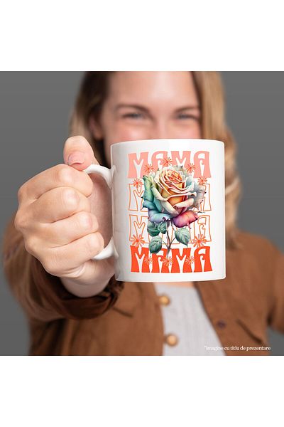 StoryGift Romania Cana cu Trandafir Multicolor Text Mama, Femeie Flori Natura, Ceramica, 330ML, cu, Cu Maner Alb STG