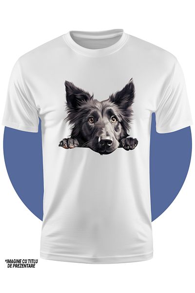 StoryGift Romania Tricou Copii Cu Un Caine Negru Dezamagit, Se Uita Trist, Ilustratie, Pentru Iubitorii De A