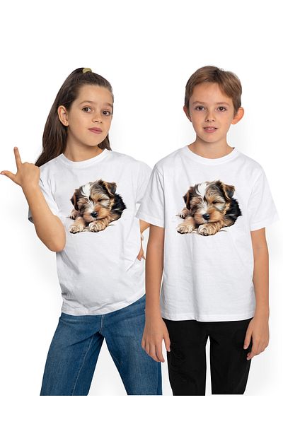 StoryGift Romania Tricou Copii Cu Un Catelus Care Pare Adormit, Ilustratie, Obosit, Fara Vlaga, Noapte, Ora