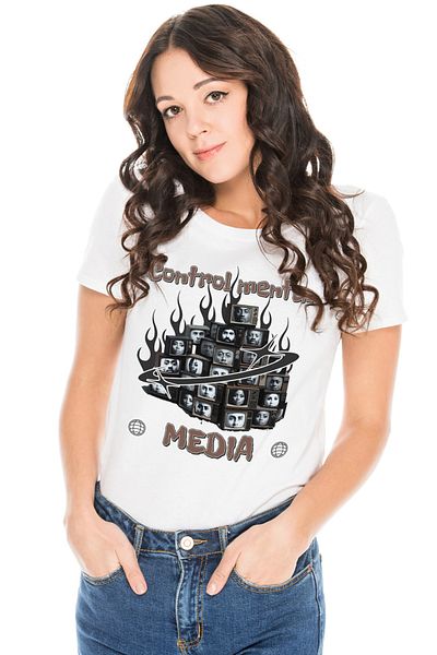 StoryGift Romania Women's T-shirt Vintage TVs Illusion Mind Control. Media with Fat Print WHT_L,STG58228