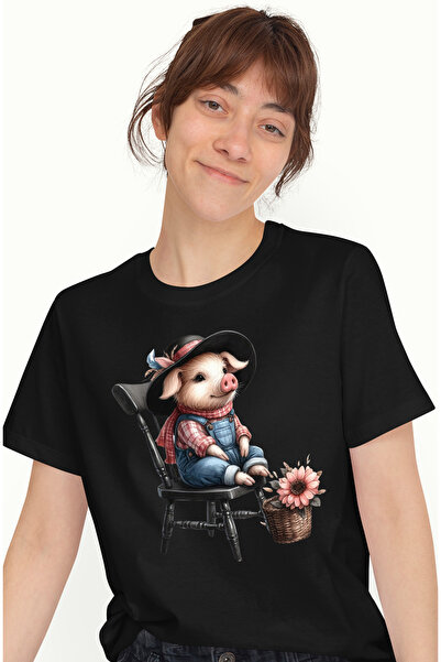 StoryGift Romania Tricou Femei Cu Un Porc, Ilustratie, Palarie De Cowboy, Fer...