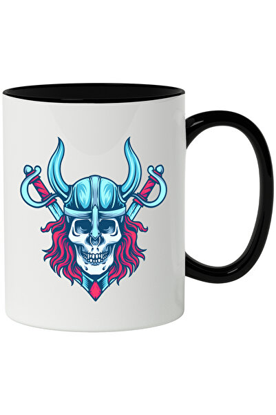 StoryGift Romania Cana Cu Craniu, Viking, Sabie, Coif, Armura, Fantasy, Multicolor 330 Ml, Cerami, Cu Maner Negru