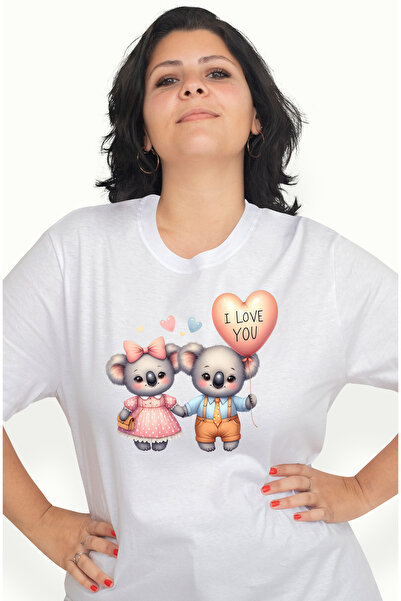 StoryGift Romania Tricou Femei Cu O Ursoaica Si Un Urs, Ilustratie, Koala, Balon Cu Mesajul "i Lov Wht_l