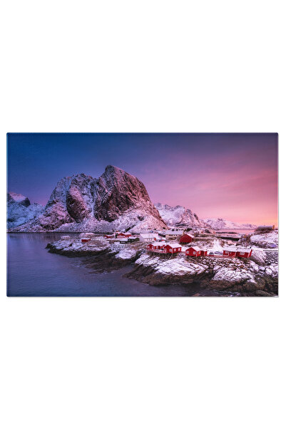 StoryGift Romania Tablou Canvas Vedere La Casa In Satul Hamnoy, Insulele Lofoten, Norvegia, Iarna, Munte, Apa, Pe