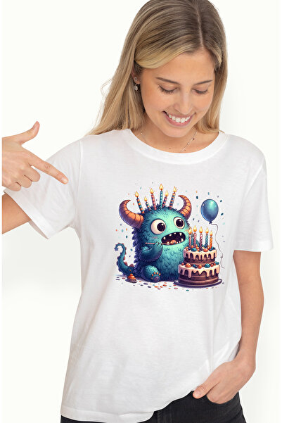 StoryGift Romania Tricou Femei Cu Un Monstru Care Are Un Tort, Ilustratie, Lu...