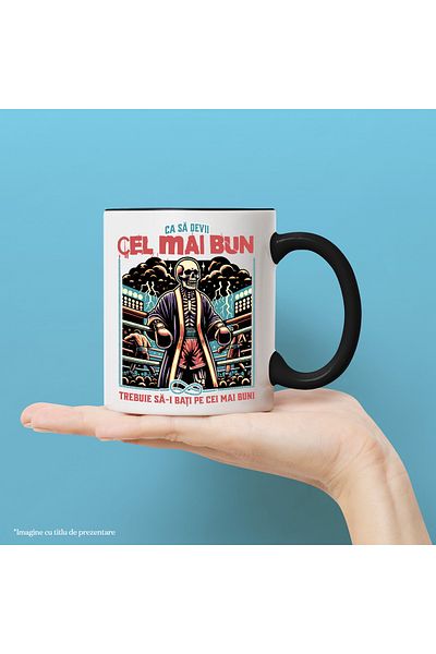 StoryGift Romania Mug Human Skeletons in Boxing Ring Dangerous Sport, 330ml, Ceramic with Black Handle, With ,STG