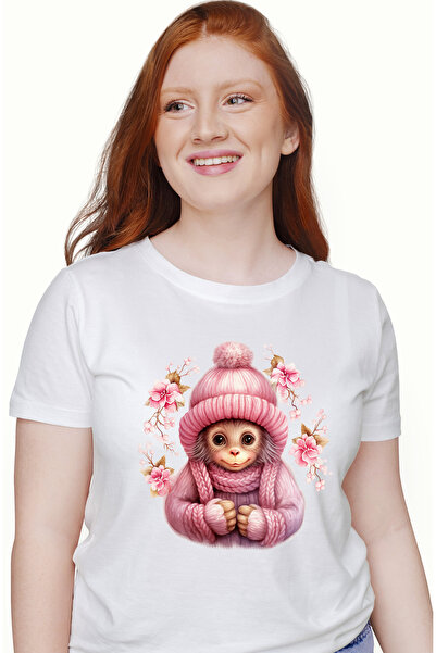 StoryGift Romania Tricou Femei Cu O Maimutica Imbracata Gros, Ilustratie, Flo...