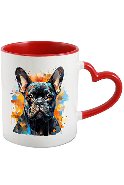 StoryGift Romania Cana Cu Catel, Geometric, Mosaic, Vopseam Buline, Multicolor 330 Ml, Ceramica Cu, Cu Maner Inim Stg