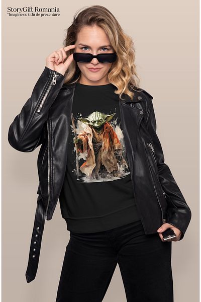 StoryGift Romania Women's T-Shirt With Yoda, Staff, Rain, Master, Jedi, Star Wars, Multicolor with im BLK_L,STG56374