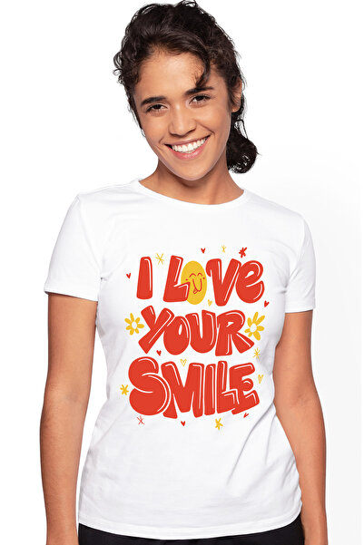 StoryGift Romania Tricou Femei Cu Mesaj In Engleza I Love Your Smile, Flori, ...