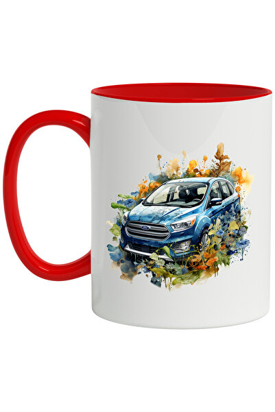 StoryGift Romania Cana Cu Ford, Masina, Plante, Flori, Watercolor, Frunze, Mu...