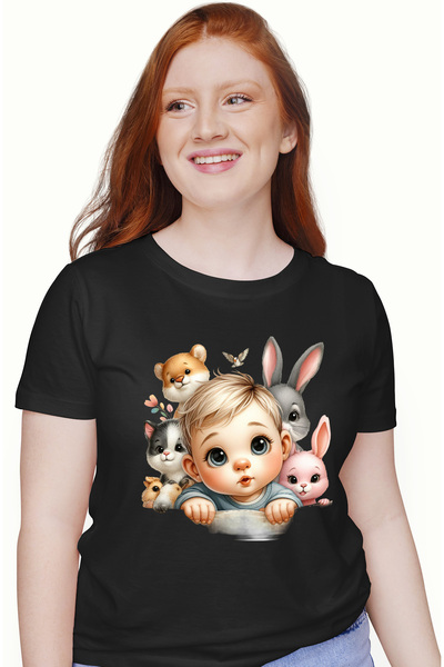 StoryGift Romania Tricou Femei Cu Un Copilas, Ilustratie, Animalute, Pasare, ...
