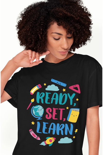 StoryGift Romania Tricou Femei Cu Mesaj Motivational Ready Set Learn, Text In...