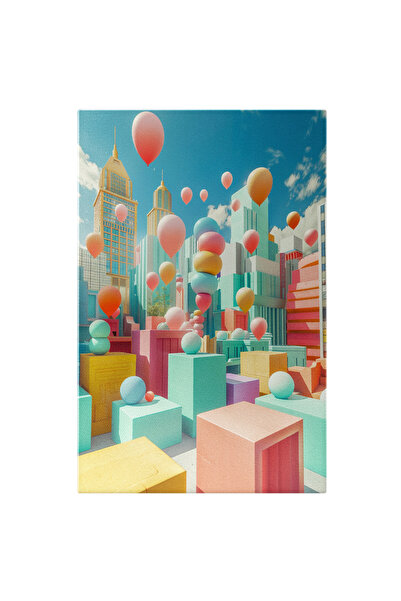 StoryGift Romania Tablou Canvas Cuburile Colorate Din Oraș Decolarea Baloanelor Spre Cerul Senin , Pictura Digita