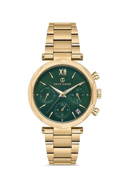 DAVID GUNER Women's Wristwatch with Yellow Coated Green Dial - Dg-8694La-B10
