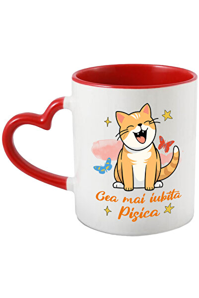 StoryGift Romania Cana Cea Mai Iubita Pisisca Portocalie, Fluturi , 330ml, Ce...