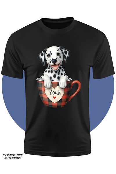 StoryGift Romania Tricou Copii Cu Un Catel Dalmatian, Ilustratiesta Intr-o Ceasca, Important, Cafea, Afectiu