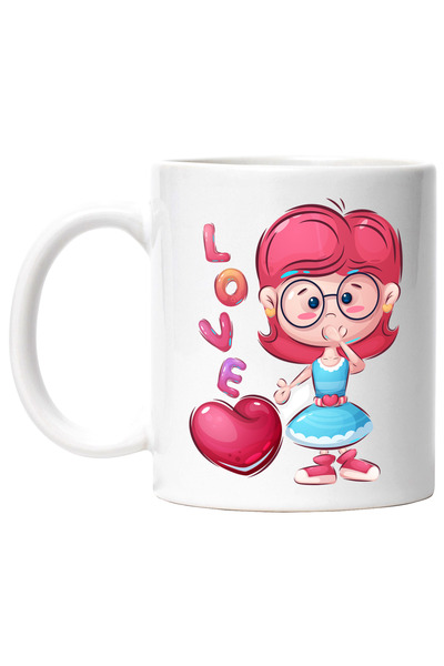 StoryGift Romania Cana Cu Mesaj In Engleza Love, Inimi, Rochie, Fata, Ochelar...
