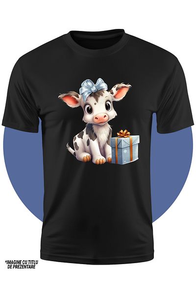StoryGift Romania Tricou Copii Cu O Vacuta Surprinsa Care Are Un Cadou, A Fost Cuminte, A Primit Un Dar, Ani