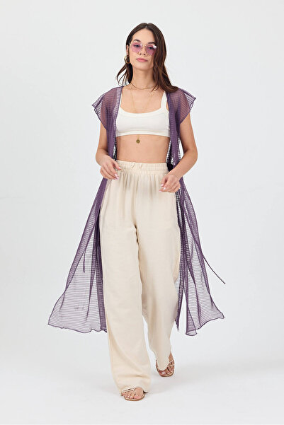 Bysenby BYSEN Beach Wear Maxi με σχισμή μπροστινή δέσιμο κιμονό-γιλέκο