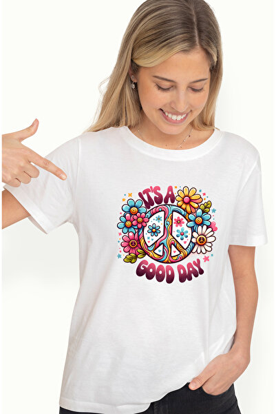 StoryGift Romania Tricou Femei Cu Semnul Pacii Cu Mesajul "it's A Good Day", ...
