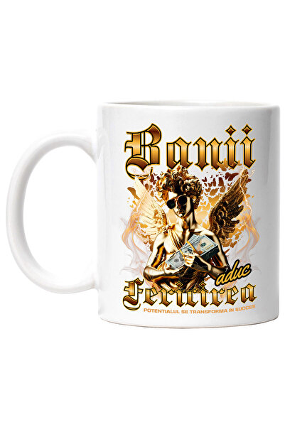 StoryGift Romania Cana Banii Aduc Fericirea - Potentialul Se Transforma In Succes, 330ml, Ceramic , Cu Maner Alb Stg