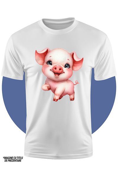 StoryGift Romania Tricou Copii Cu Un Purcelus Roz, Ilustratie, Fericire, Jucaus, Copilarie, Animalut Domesti