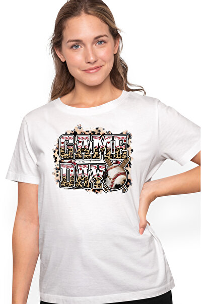 StoryGift Romania Tricou Femei Cu O Minge Si 2 Bate De Baseball Cu Mesajul "game Day", Ilustratie, Wht_l