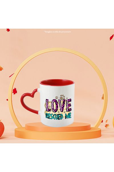 StoryGift Romania Mug with the message "Love Rescued Me", dog, pet, illustration, paws, With,STG.