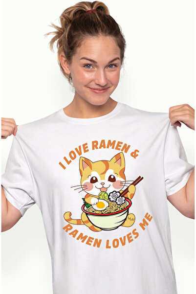 StoryGift Romania Tricou Femei Cu O Pisicuta Care Mananca Ramen Cu Mesajul "i...