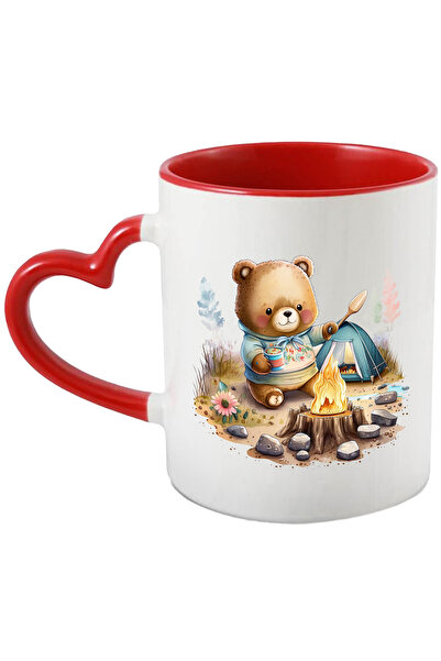 StoryGift Romania Cana Cu Un Ursulet Care Gateste | Ilustratie | Foc | Pietre | Cort | Padure | Co, Cu Maner Inim Stg