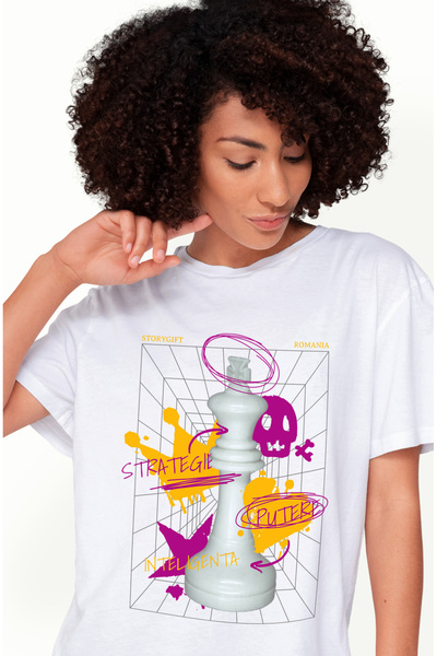 StoryGift Romania Tricou Femei Piesa De Sah Ategie, Putere, Inteligenta Cu Im...