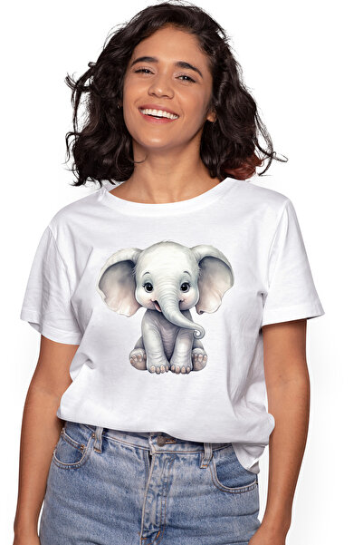 StoryGift Romania Tricou Femei Cu Un Pui De Elefant Vesel, Jucaus, Pentru Cop...