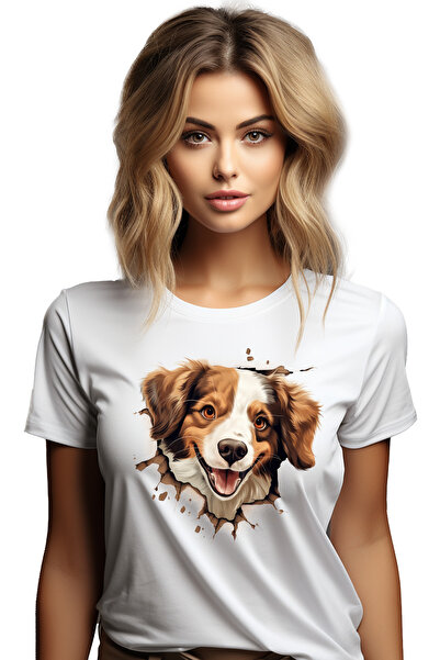 StoryGift Romania Tricou Femei Cu Un Caine Care Scoate Capul Printr-o Gaura I...