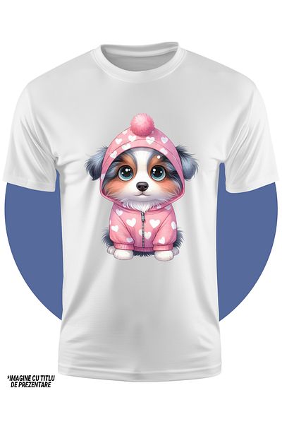 StoryGift Romania Tricou Copii Cu Un Catelus Timid, Ilustratie, Imbujorat, Poarta Un Hanorac Cu Inimioare, P