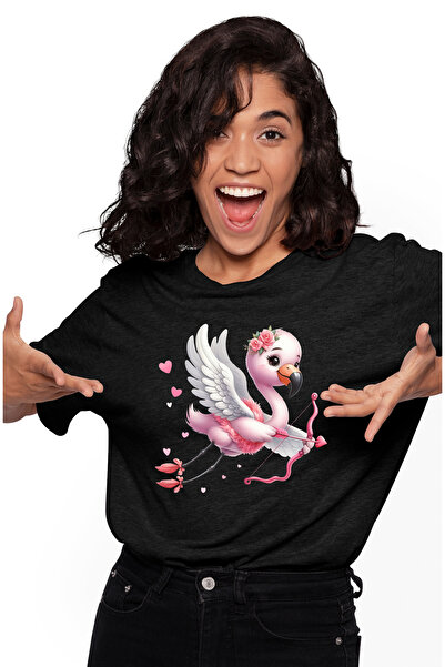 StoryGift Romania Tricou Femei Cu O Pasare Flamingo, Ilustratie, Trage Cu Arcul, Zboara, Cupidon, Blk_s