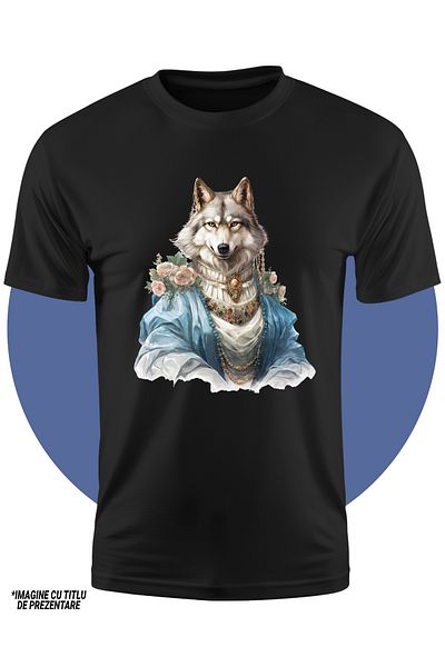 StoryGift Romania Tricou Copii Cu Un Lup In Haine De Epoca, Ilustratie, Flori, Bijuterii, Animal Salbatic, P