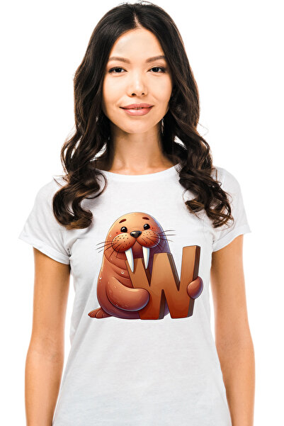 StoryGift Romania Tricou Femei Cu Morsa Cu Litera "w", Ilustratie, Pentru Cop...