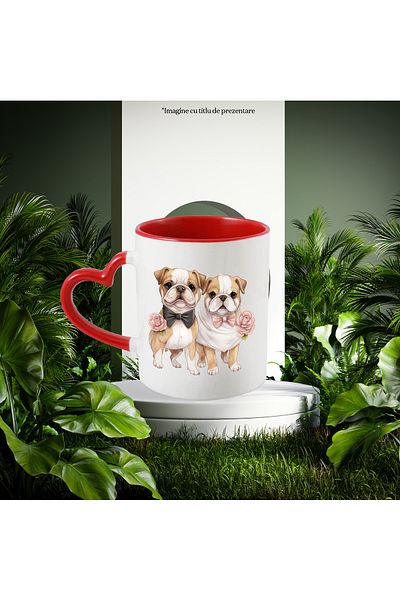 StoryGift Romania Mug with a little angry puppy and a cheerful puppy | illustration | flowers | Pug |, With ,STG