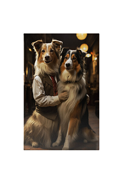 StoryGift Romania Tablou Canvas: Fotografie Cu Doi Caini Intr-o Incapere - Camasa Vesta Pictura Digitala