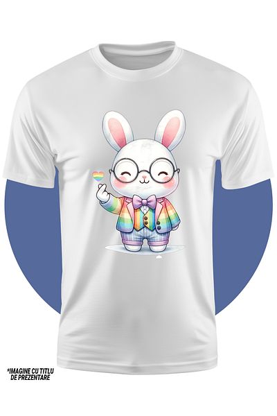 StoryGift Romania Tricou Copii Cu Un Iepuras Vesel, Ilustratie, Ochelari, Funda, Tocilar, Fericit, 100% Bum