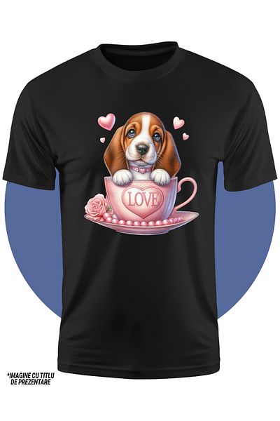 StoryGift Romania Children's T-shirt with a puppy with long ears, illustration, sitting in a cup, happiness, shy, ,STG4